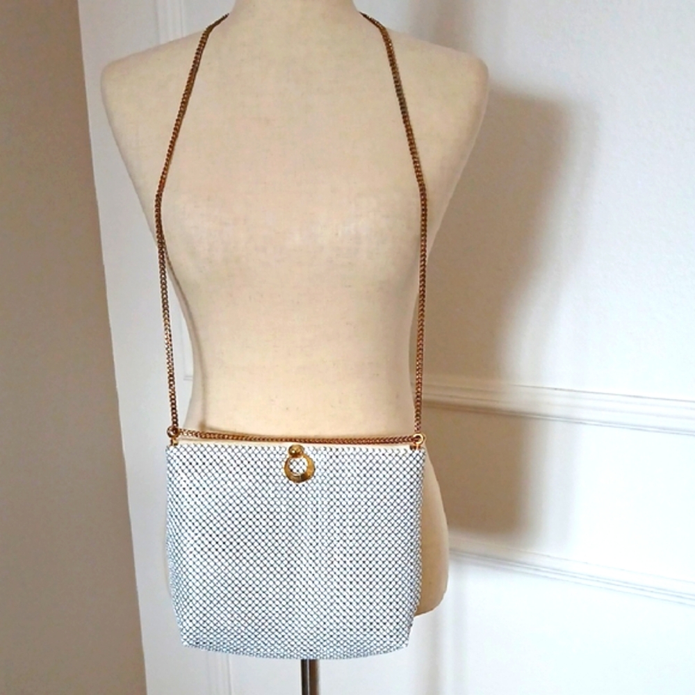 Whiting & Davis Gold and White Crossbody Bag with Adjustable Chain Strap